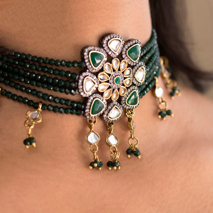 Women's 18K Gold Plated Traditional Kundan & Pearl Studded Choker Set - I Jew