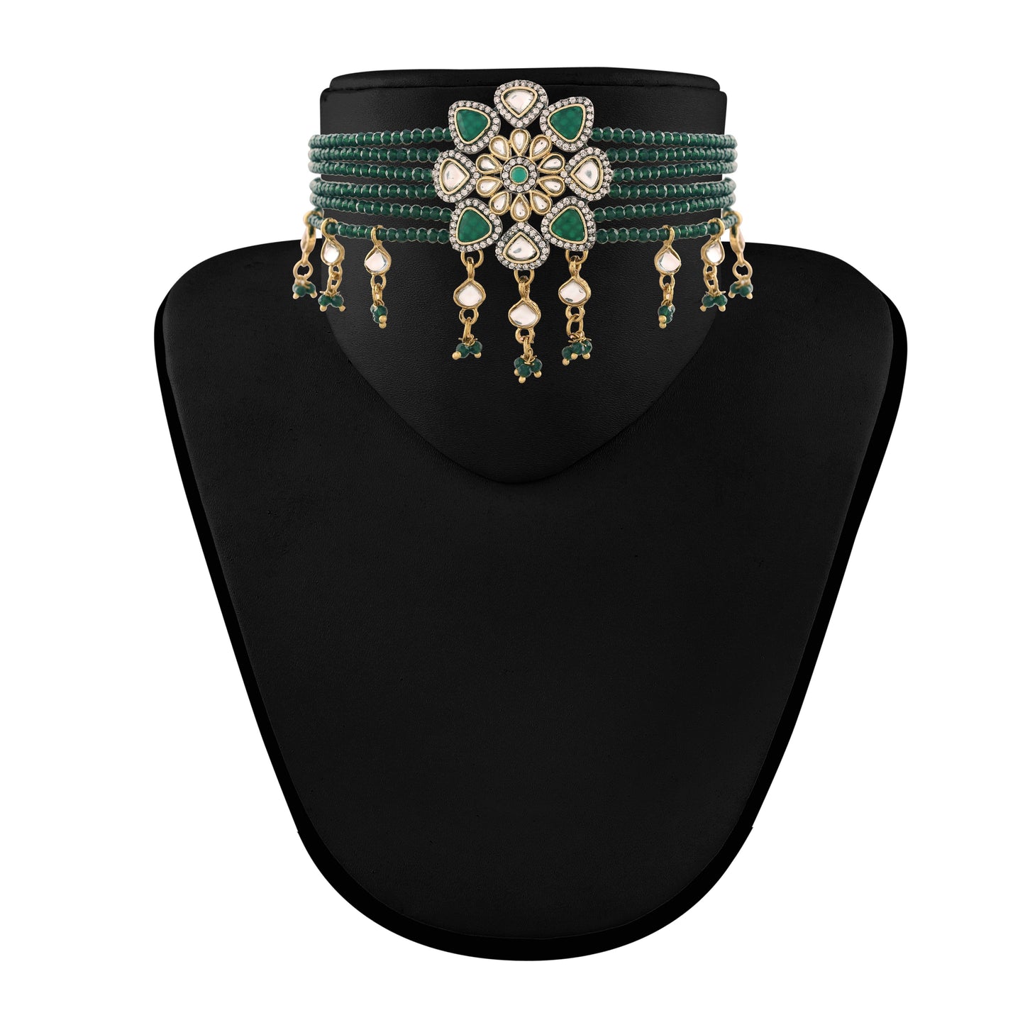 Women's 18K Gold Plated Traditional Kundan & Pearl Studded Choker Set - I Jew