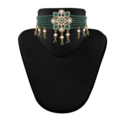 Women's 18K Gold Plated Traditional Kundan & Pearl Studded Choker Set - I Jew