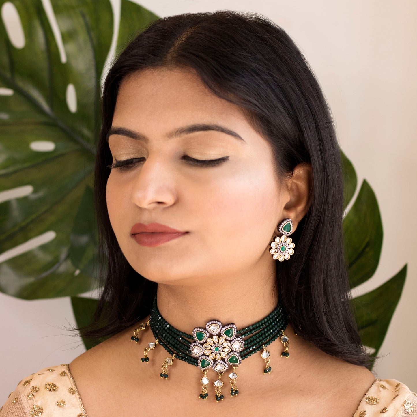 Women's 18K Gold Plated Traditional Kundan & Pearl Studded Choker Set - I Jew