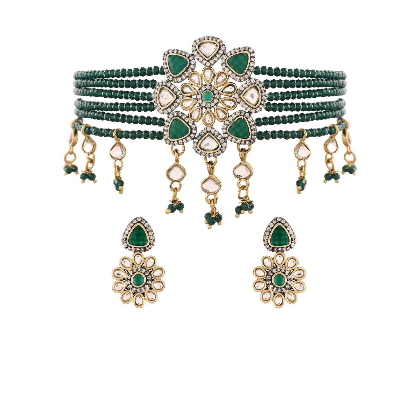 Women's 18K Gold Plated Traditional Kundan & Pearl Studded Choker Set - I Jew