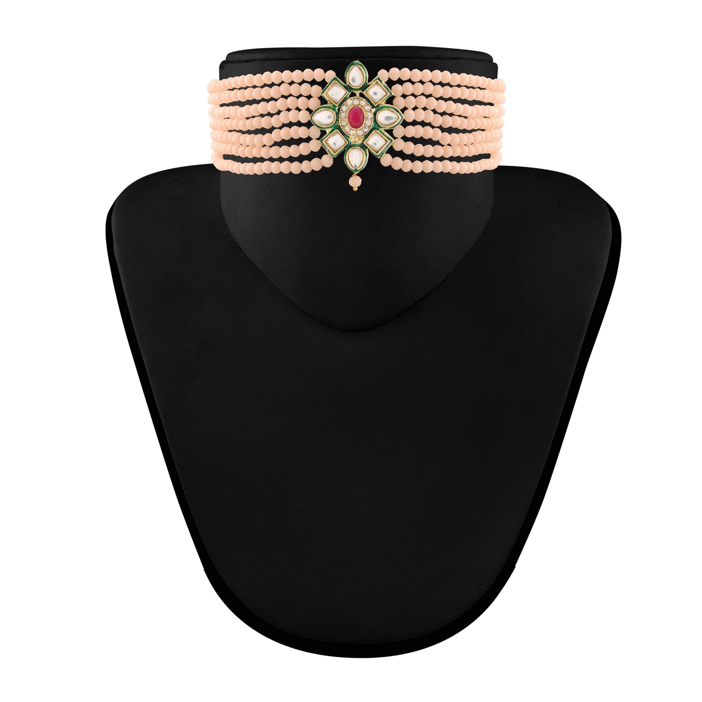 Women's 18K Gold Plated Traditional Kundan & Pearl Studded Choker Set - I Jew