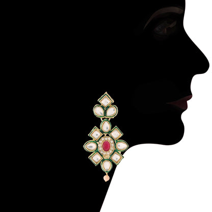 Women's 18K Gold Plated Traditional Kundan & Pearl Studded Choker Set - I Jew