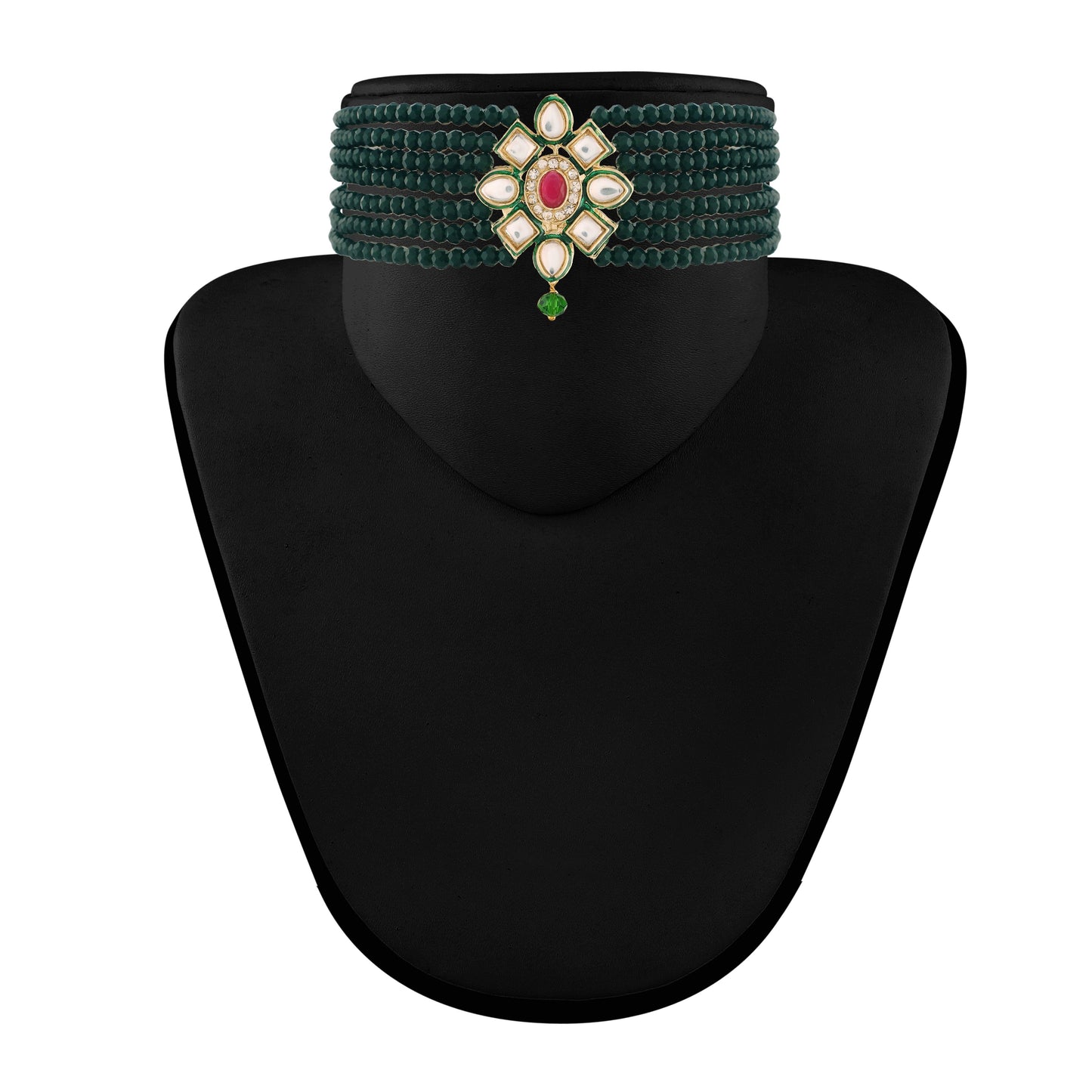 Women's 18K Gold Plated Traditional Kundan & Pearl Studded Choker Set - I Jew