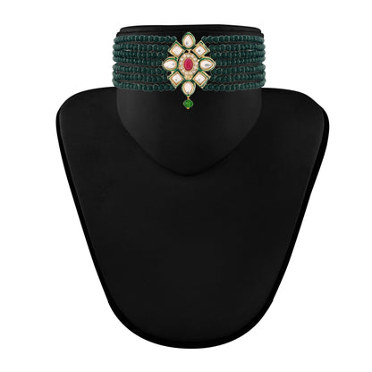 Women's 18K Gold Plated Traditional Kundan & Pearl Studded Choker Set - I Jew