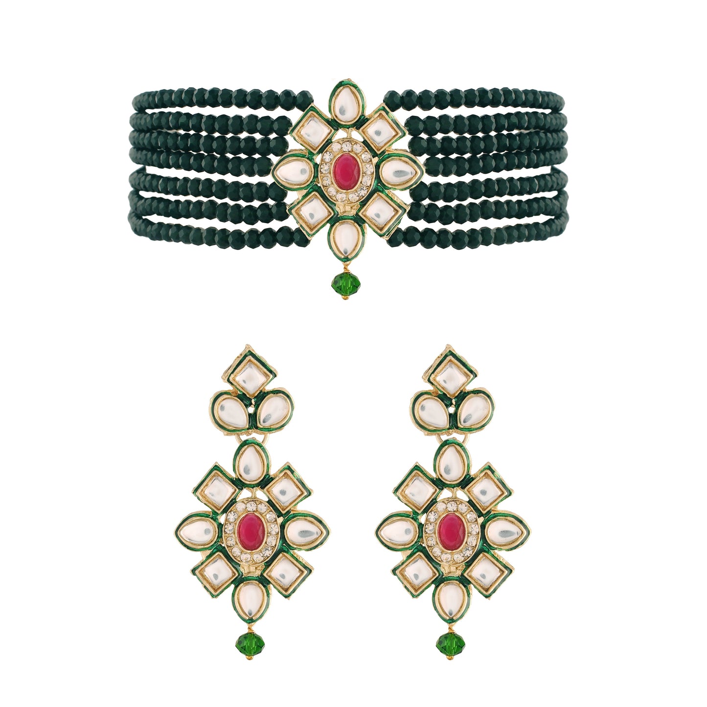Women's 18K Gold Plated Traditional Kundan & Pearl Studded Choker Set - I Jew