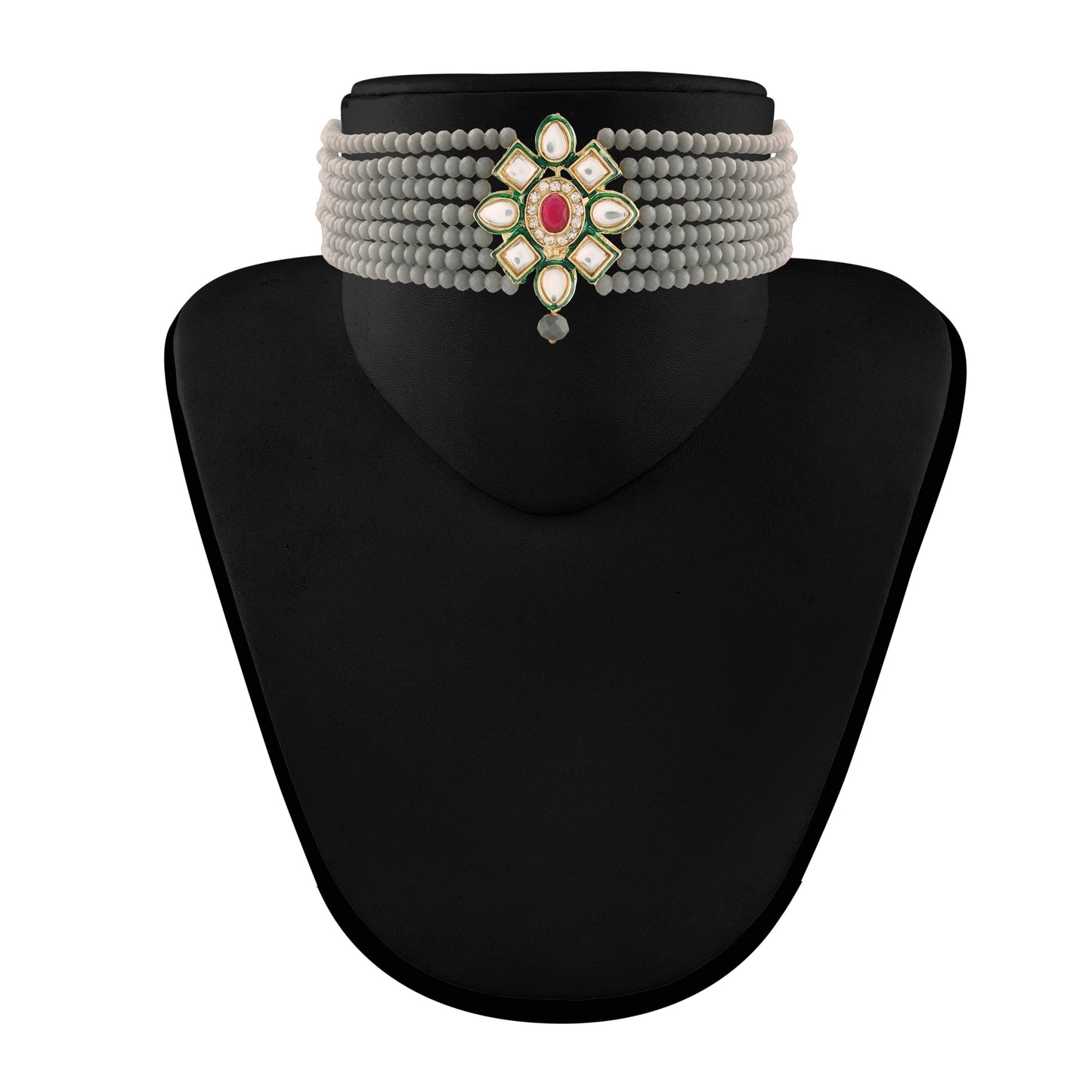 Women's 18K Gold Plated Traditional Kundan & Pearl Studded Choker Set - I Jew