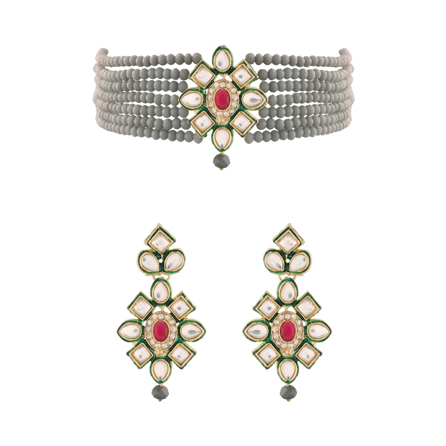 Women's 18K Gold Plated Traditional Kundan & Pearl Studded Choker Set - I Jew