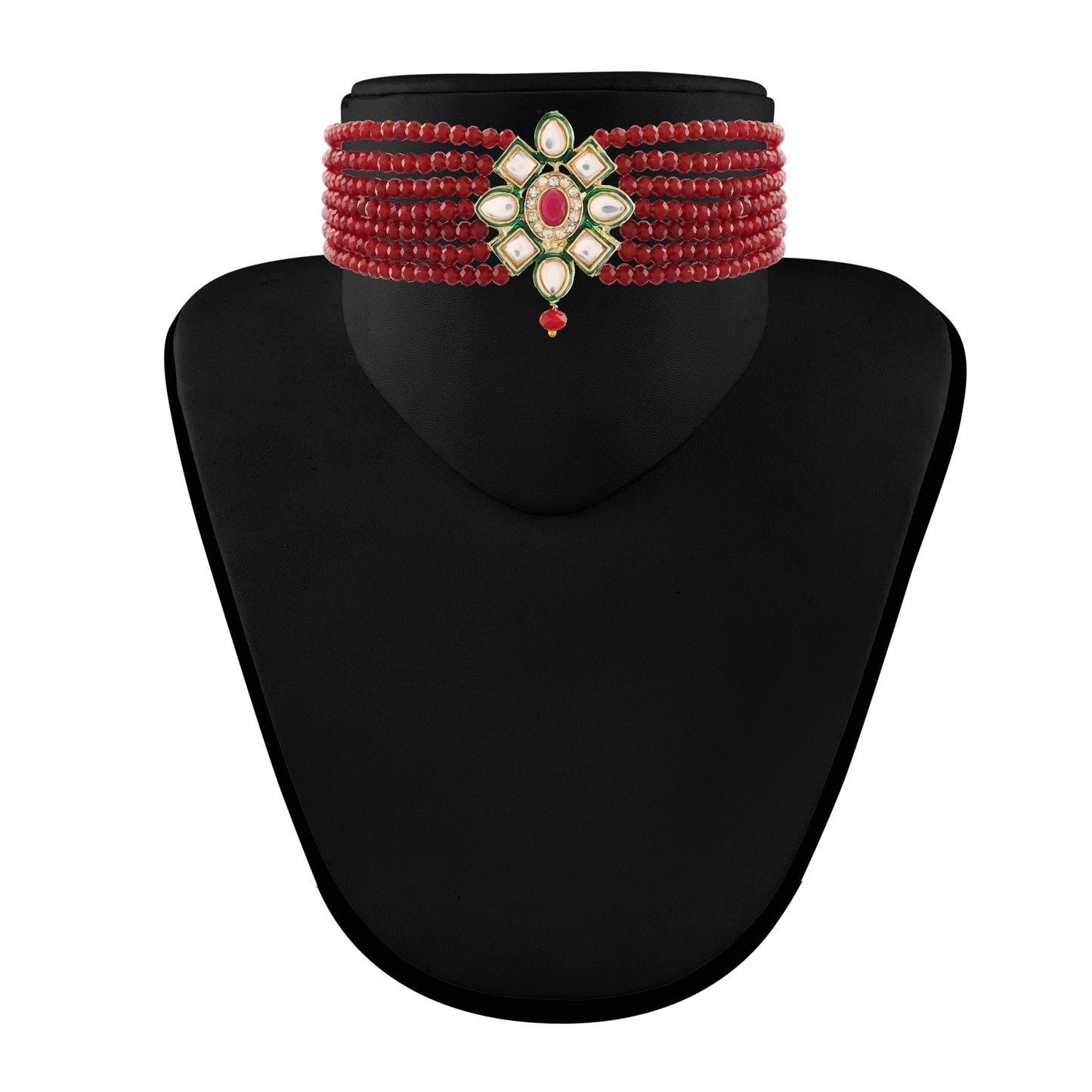 Women's 18K Gold Plated Traditional Kundan & Pearl Studded Choker Set - I Jew