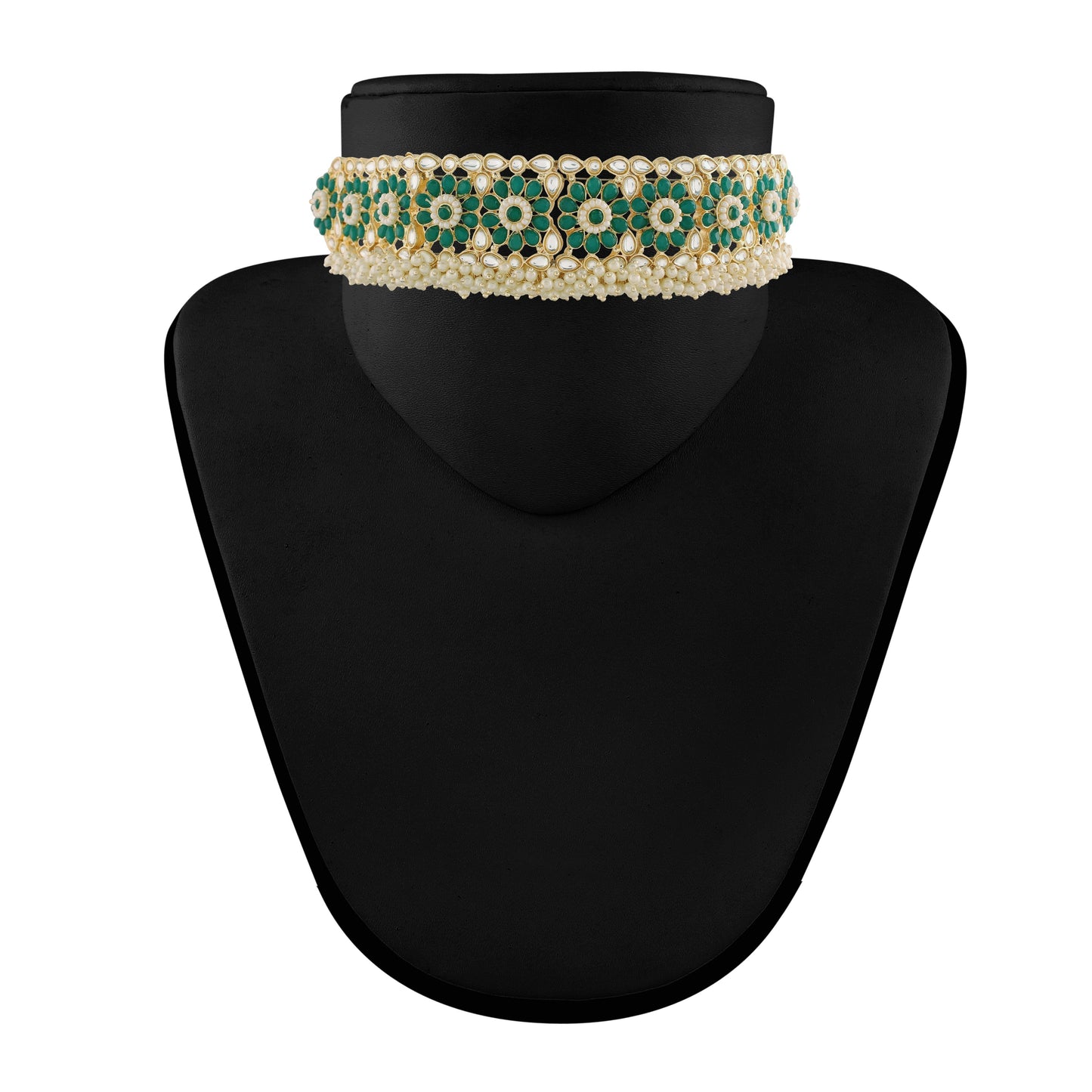 Women's 18K Gold Plated Traditional Kundan & Pearl Studded Choker Set - I Jew