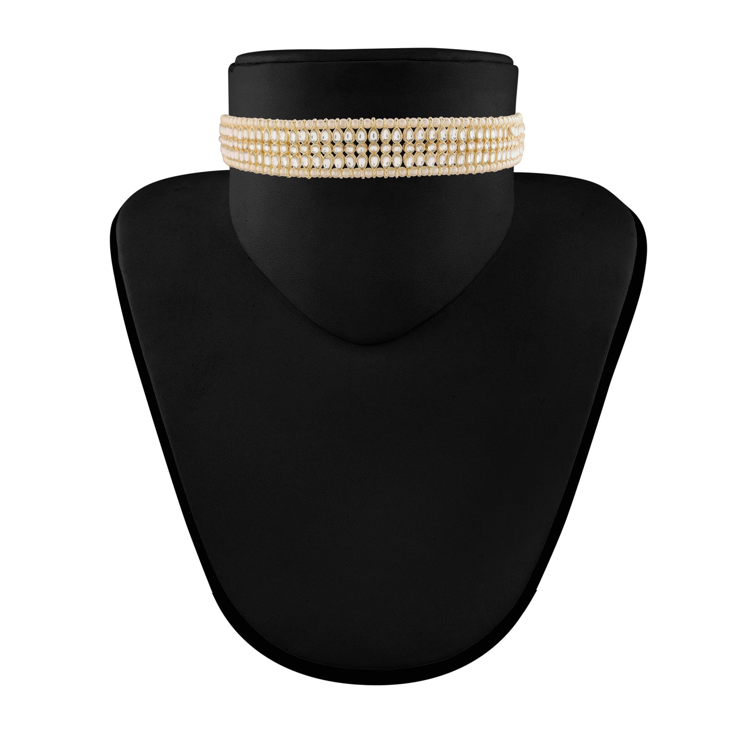 Women's 18K Gold Plated Traditional Kundan & Pearl Studded Choker Set - I Jew