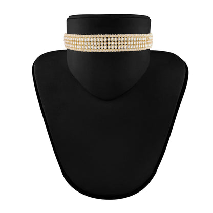Women's 18K Gold Plated Traditional Kundan & Pearl Studded Choker Set - I Jew