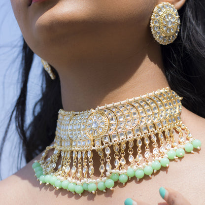 Women's 18K Gold Plated Traditional Kundan & Pearl Studded Choker Set - I Jew