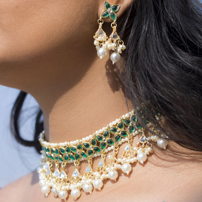 Women's 18K Gold Plated Traditional Kundan & Pearl Studded Choker Set - I Jew