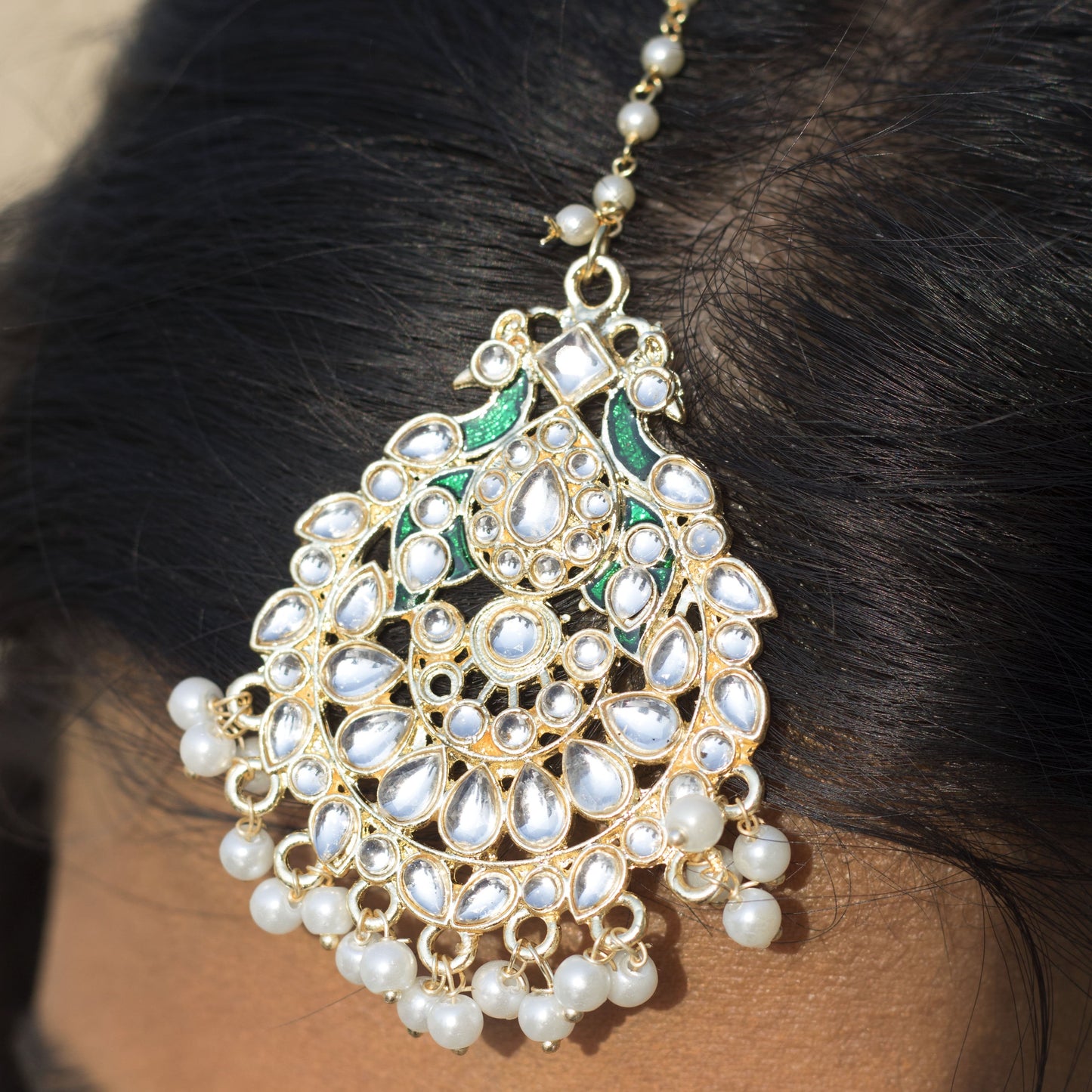 Women's 18K Gold Plated Traditional Kundan & Pearl Studded Choker Set - I Jew