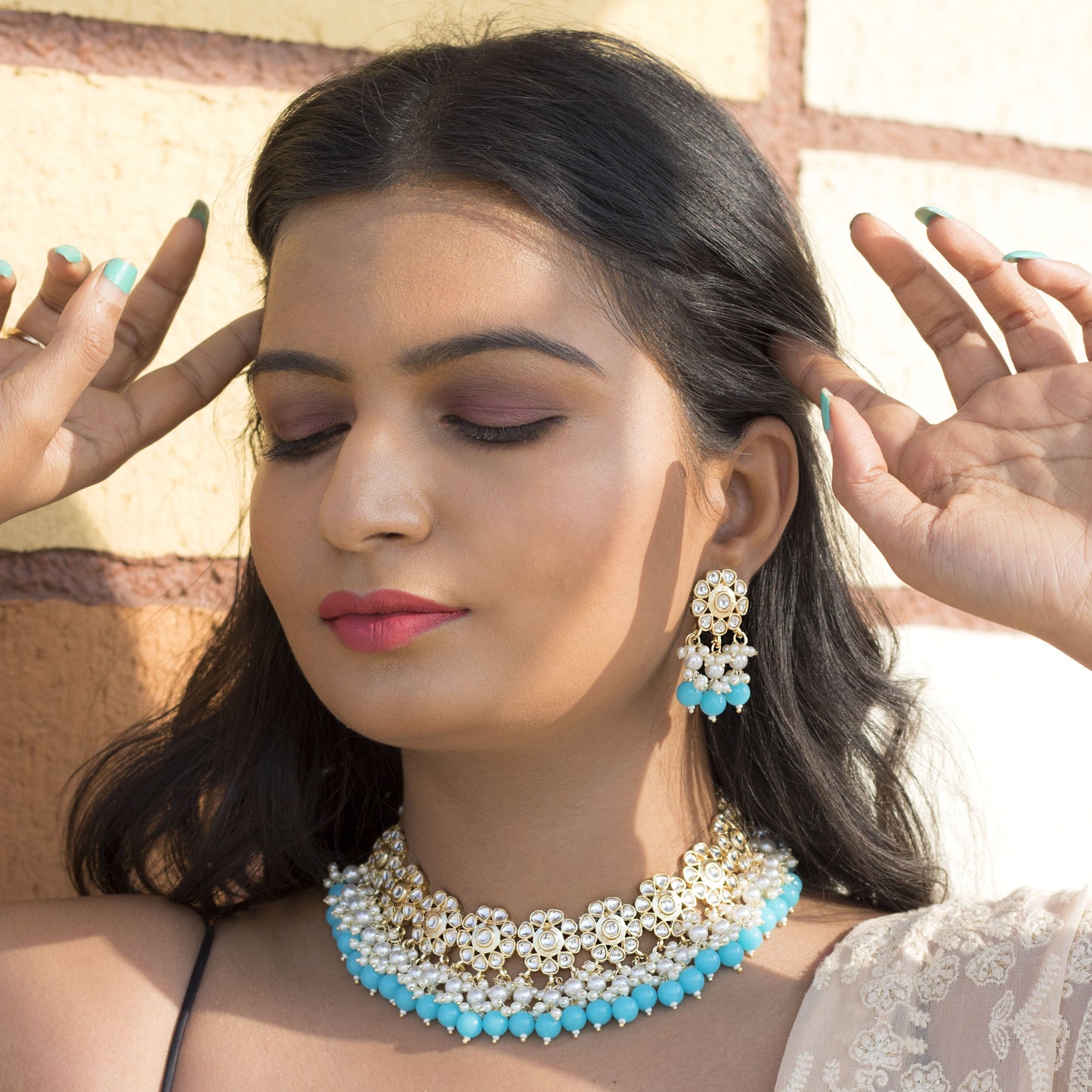 Women's 18K Gold Plated Traditional Kundan & Pearl Studded Choker Set - I Jew