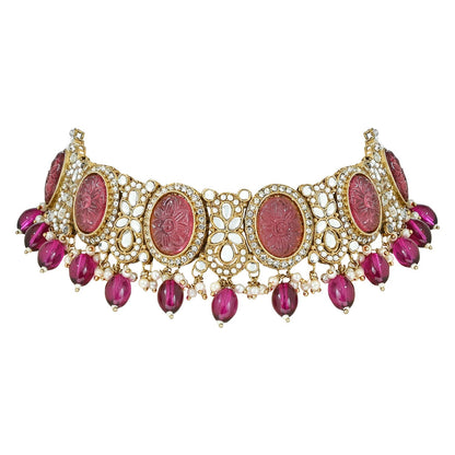 Women's 18k Gold Plated Traditional Pearl Kundan & Stone Studded Jewellery Necklace Set with Maang Tikka