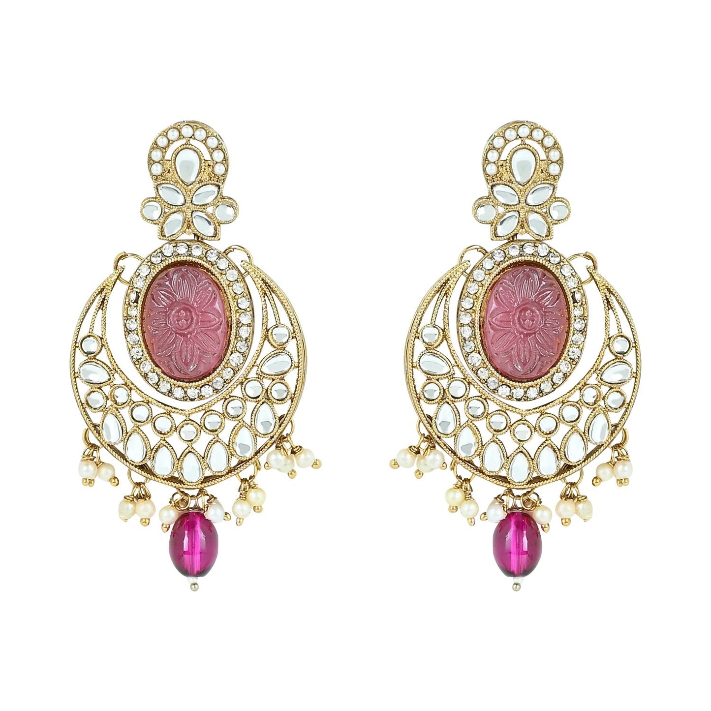 Women's 18k Gold Plated Traditional Pearl Kundan & Stone Studded Jewellery Necklace Set with Maang Tikka