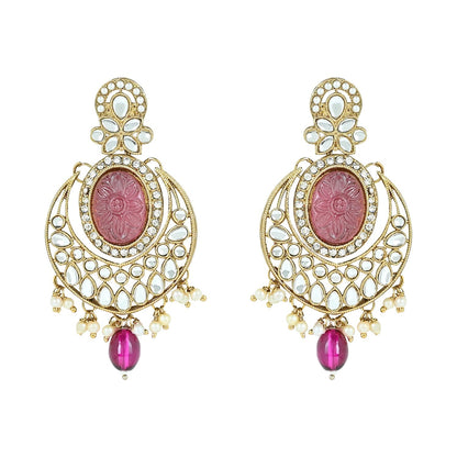Women's 18k Gold Plated Traditional Pearl Kundan & Stone Studded Jewellery Necklace Set with Maang Tikka