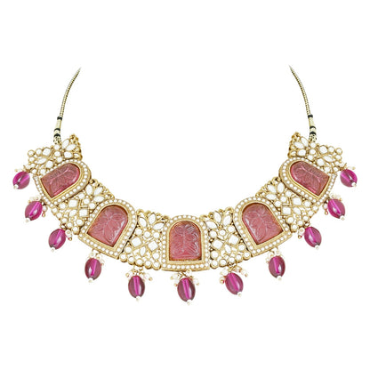 Women's 18k Gold Plated Traditional Pearl Kundan & Stone Studded Jewellery Necklace Set with Maang Tikka