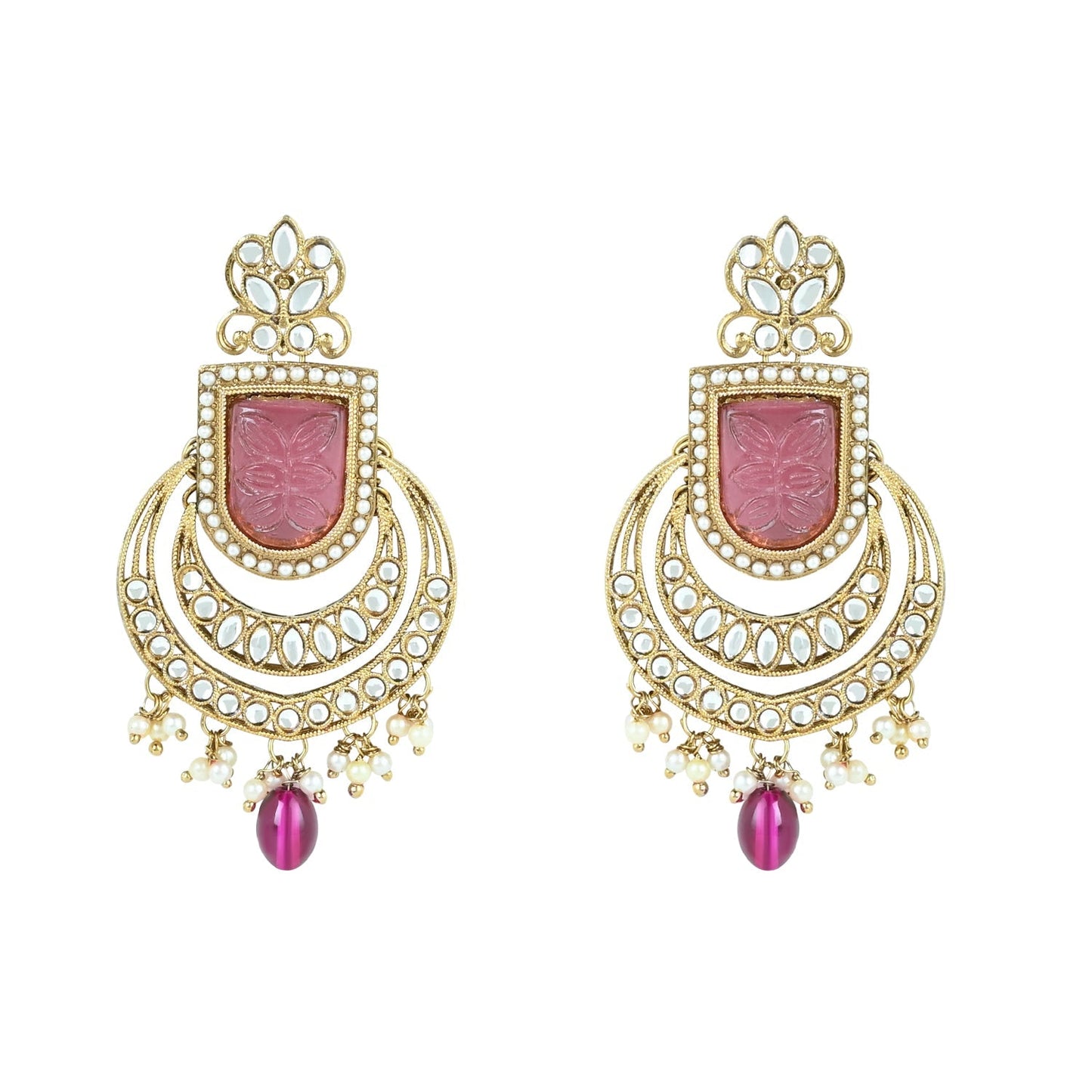 Women's 18k Gold Plated Traditional Pearl Kundan & Stone Studded Jewellery Necklace Set with Maang Tikka