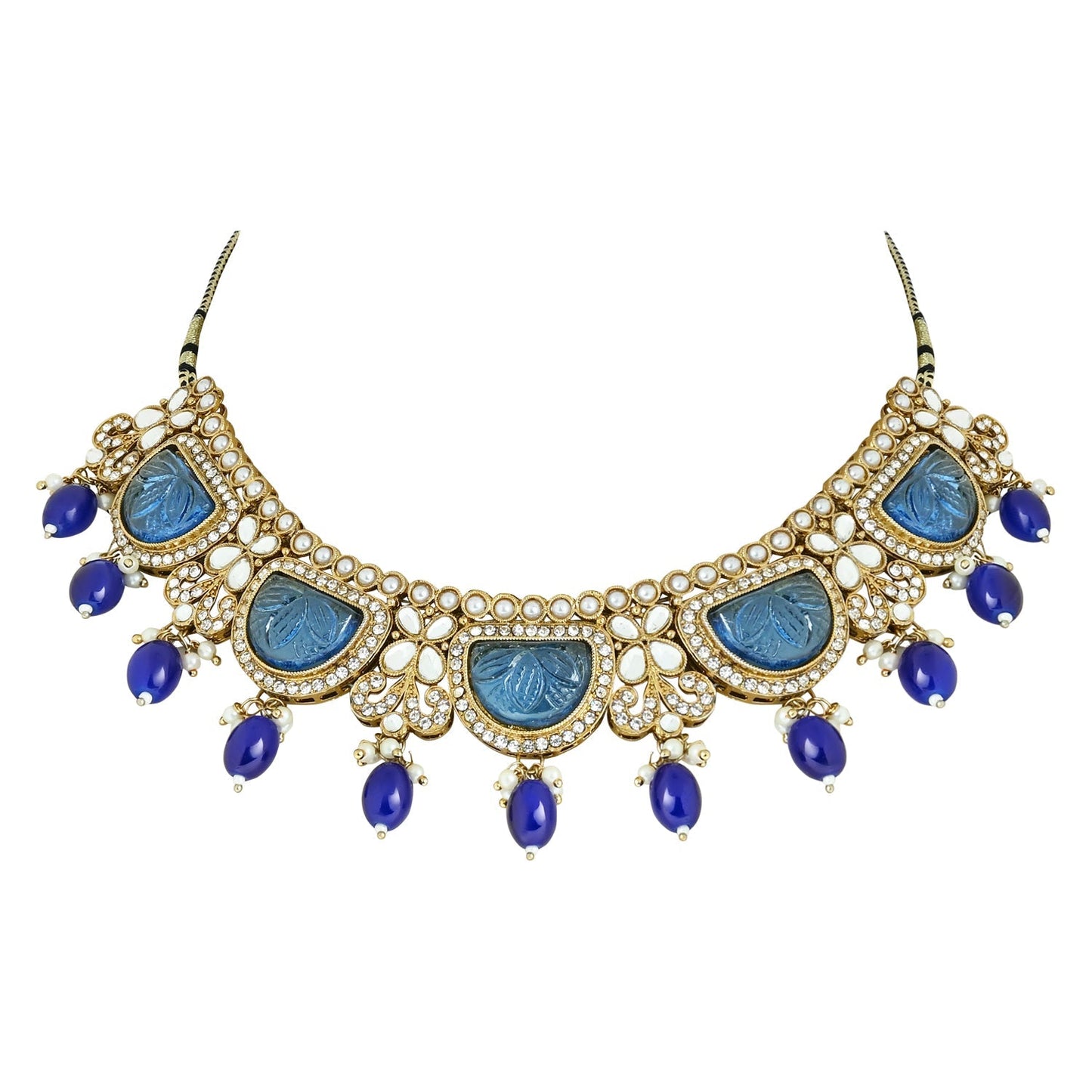 Women's 18k Gold Plated Traditional Pearl Kundan & Stone Studded Jewellery Necklace Set with Maang Tikka