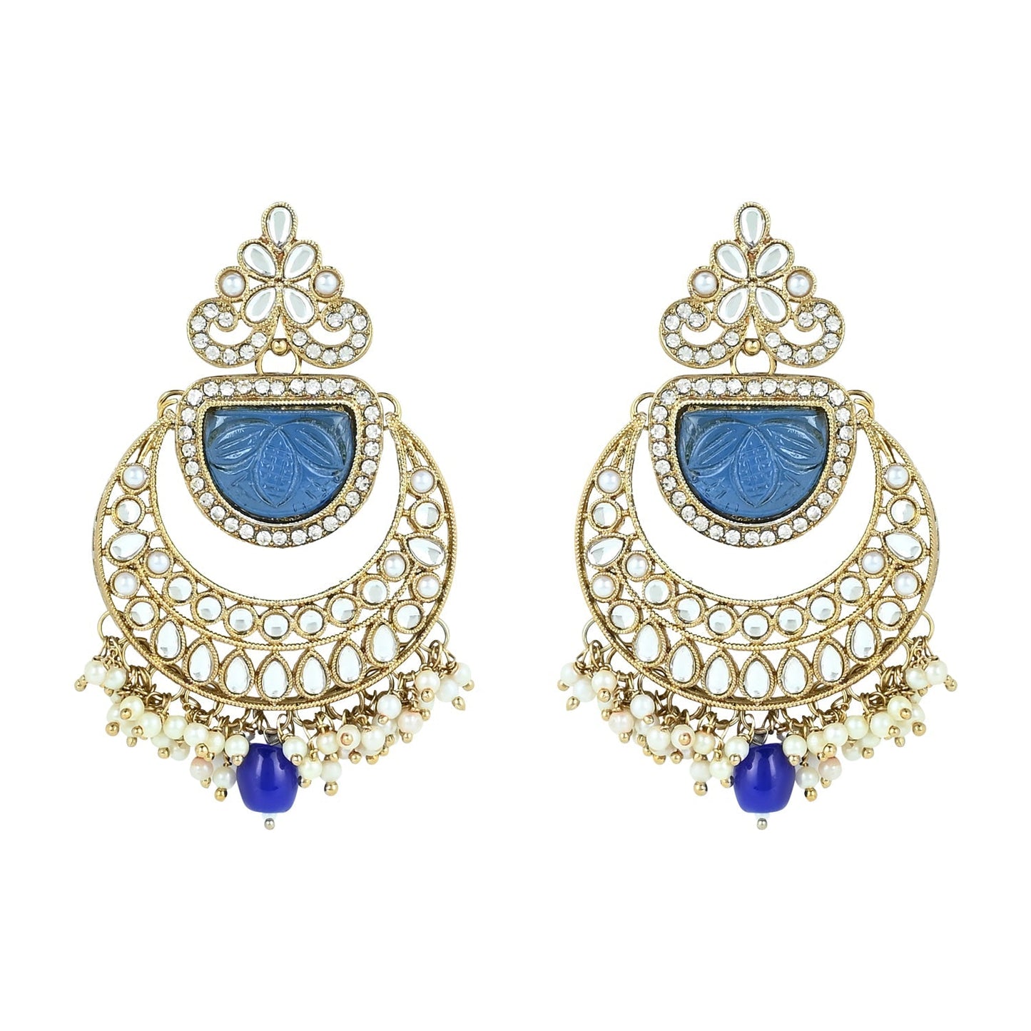 Women's 18k Gold Plated Traditional Pearl Kundan & Stone Studded Jewellery Necklace Set with Maang Tikka