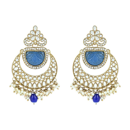 Women's 18k Gold Plated Traditional Pearl Kundan & Stone Studded Jewellery Necklace Set with Maang Tikka