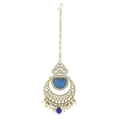 Women's 18k Gold Plated Traditional Pearl Kundan & Stone Studded Jewellery Necklace Set with Maang Tikka