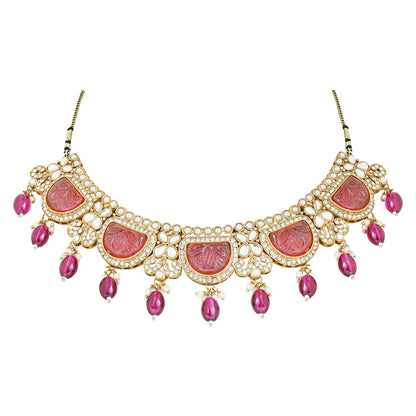 Women's 18k Gold Plated Traditional Pearl Kundan & Stone Studded Jewellery Necklace Set with Maang Tikka