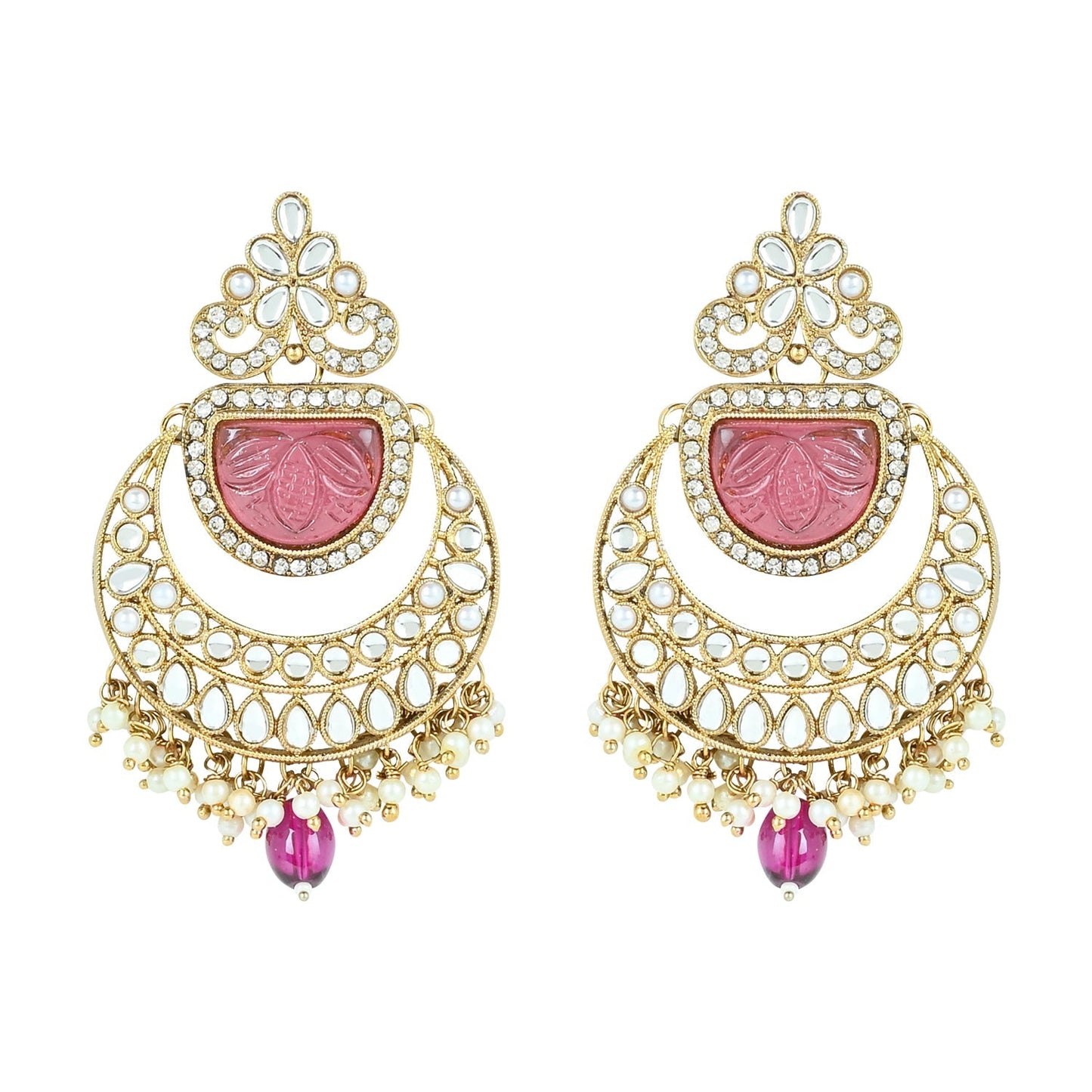 Women's 18k Gold Plated Traditional Pearl Kundan & Stone Studded Jewellery Necklace Set with Maang Tikka