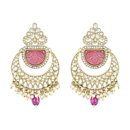 Women's 18k Gold Plated Traditional Pearl Kundan & Stone Studded Jewellery Necklace Set with Maang Tikka