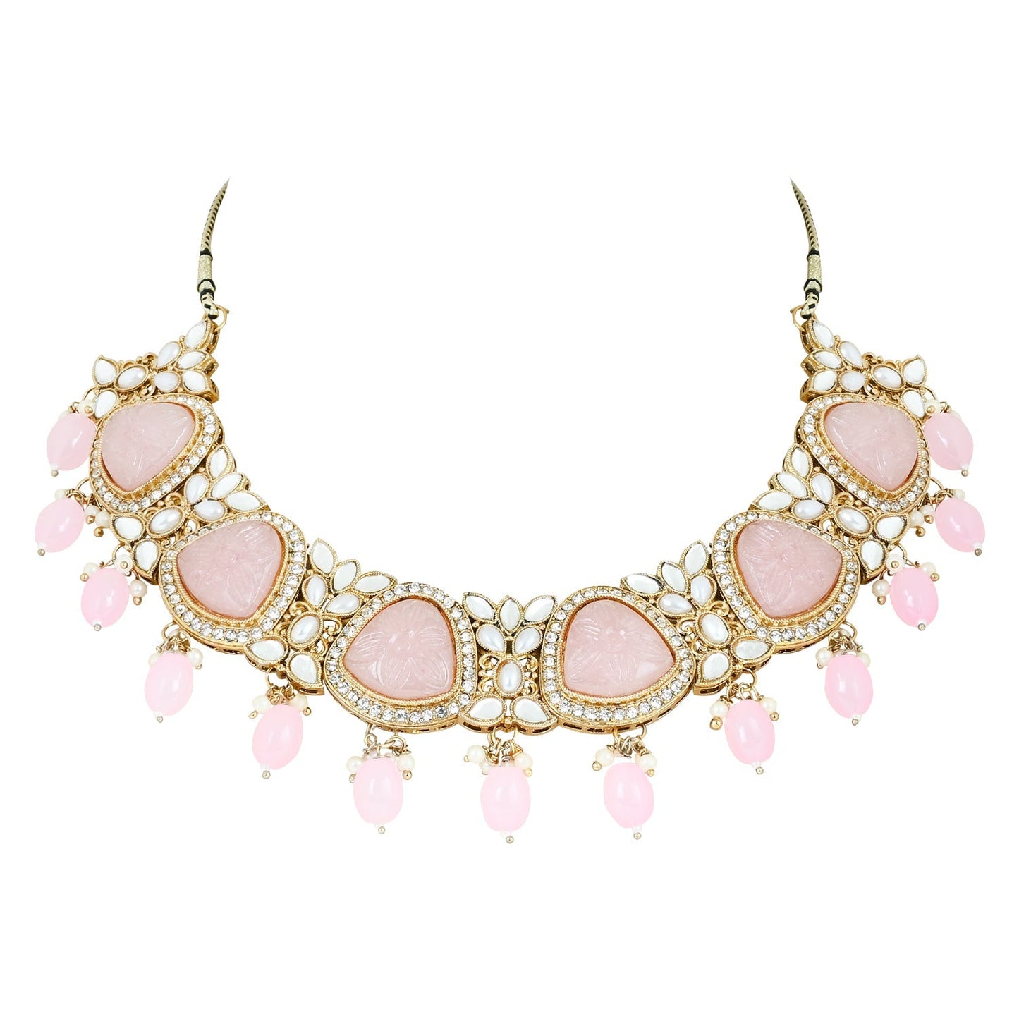 Women's 18k Gold Plated Traditional Pearl Kundan & Stone Studded Jewellery Necklace Set with Maang Tikka