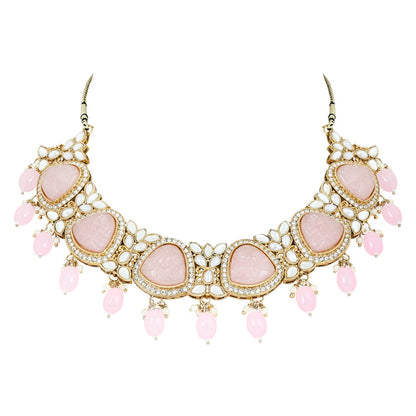 Women's 18k Gold Plated Traditional Pearl Kundan & Stone Studded Jewellery Necklace Set with Maang Tikka