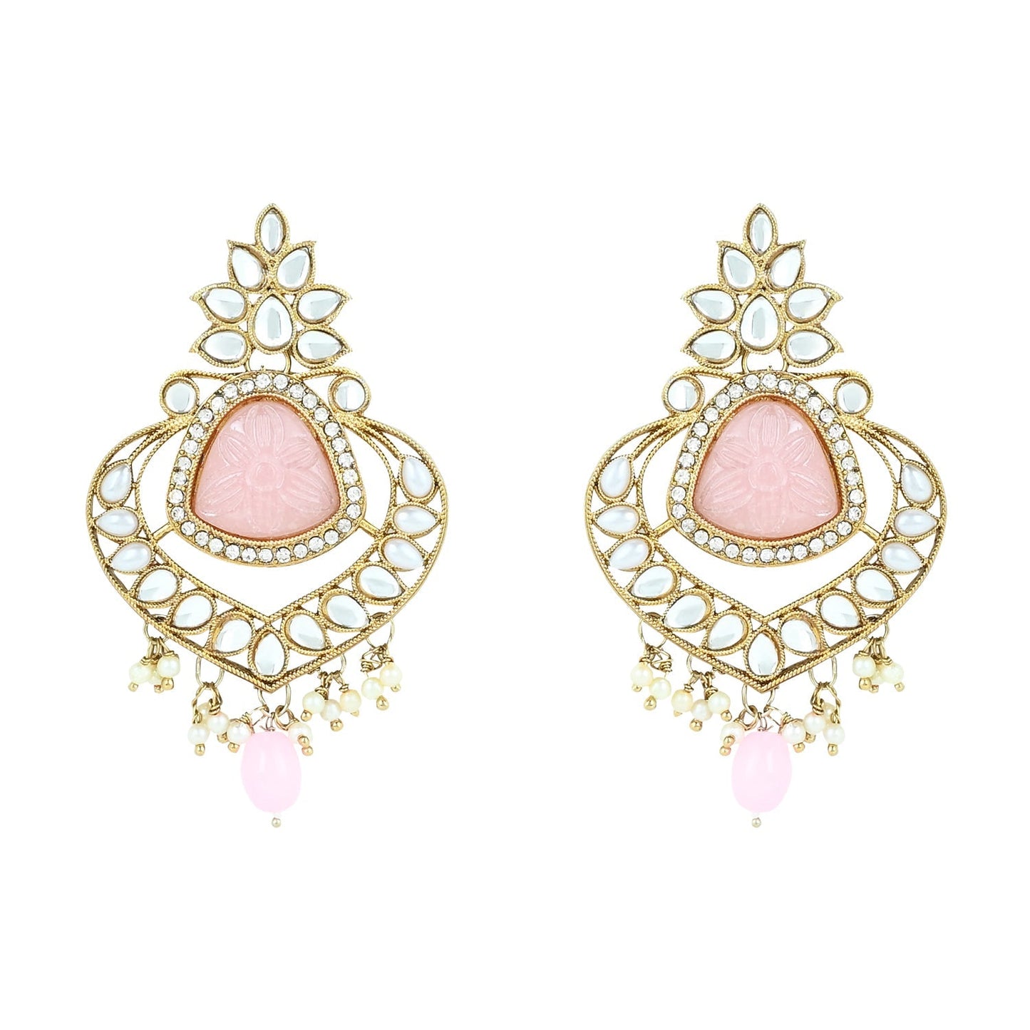 Women's 18k Gold Plated Traditional Pearl Kundan & Stone Studded Jewellery Necklace Set with Maang Tikka