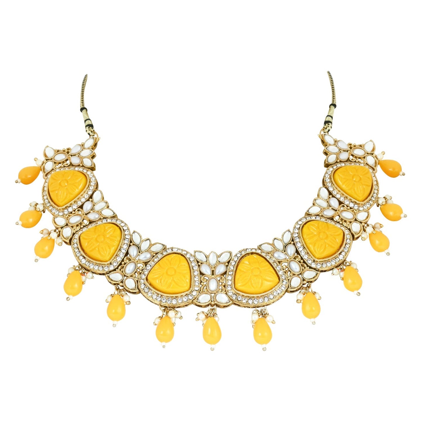 Women's 18k Gold Plated Traditional Pearl Kundan & Stone Studded Jewellery Necklace Set with Maang Tikka