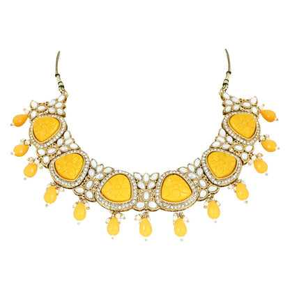 Women's 18k Gold Plated Traditional Pearl Kundan & Stone Studded Jewellery Necklace Set with Maang Tikka