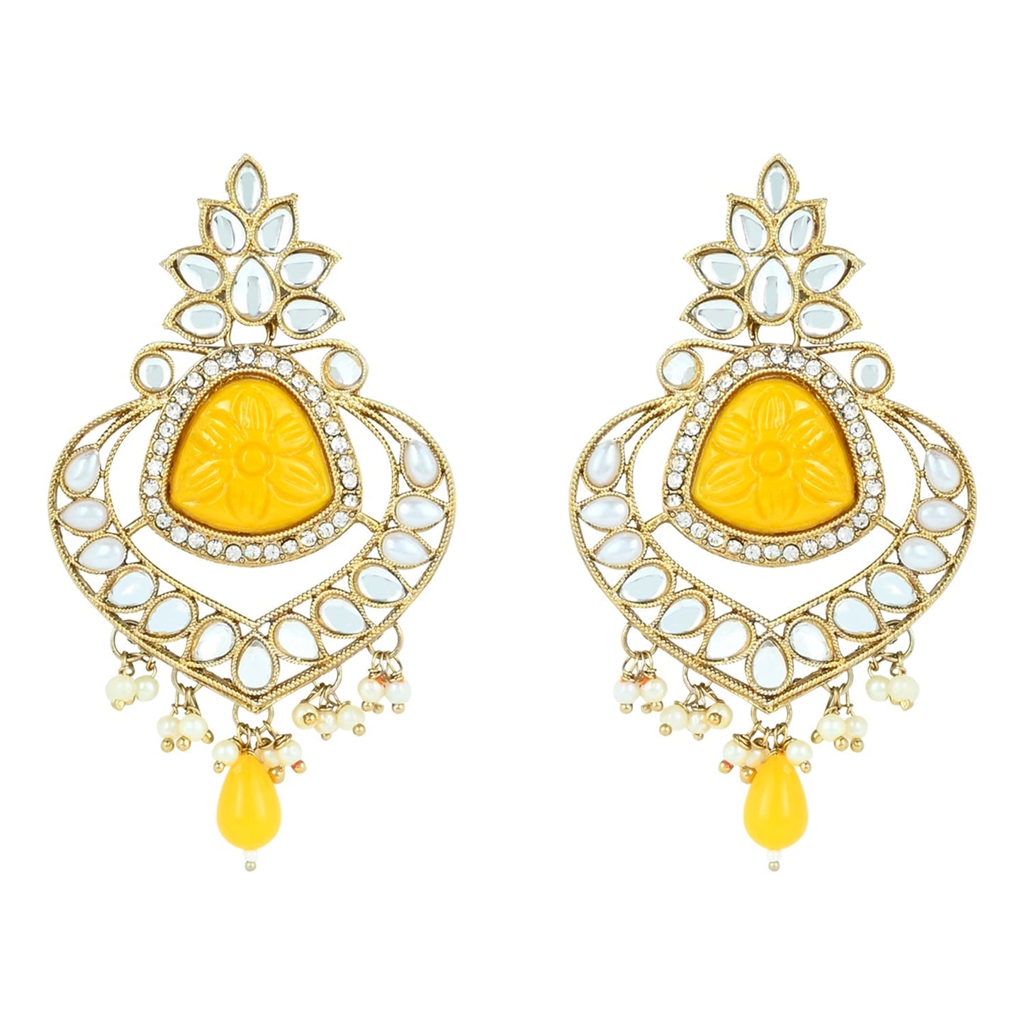 Women's 18k Gold Plated Traditional Pearl Kundan & Stone Studded Jewellery Necklace Set with Maang Tikka