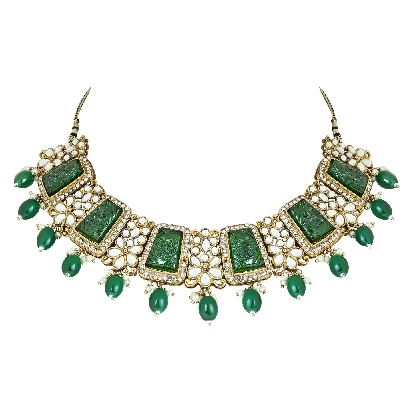 Women's 18k Gold Plated Traditional Pearl Kundan & Stone Studded Jewellery Necklace Set with Maang Tikka