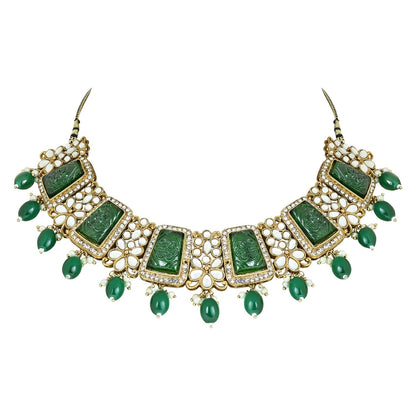 Women's 18k Gold Plated Traditional Pearl Kundan & Stone Studded Jewellery Necklace Set with Maang Tikka