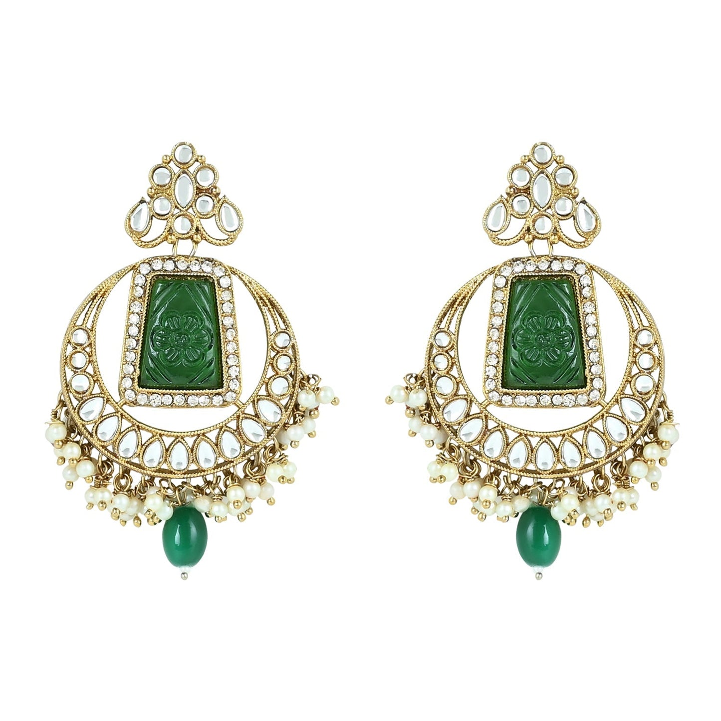 Women's 18k Gold Plated Traditional Pearl Kundan & Stone Studded Jewellery Necklace Set with Maang Tikka