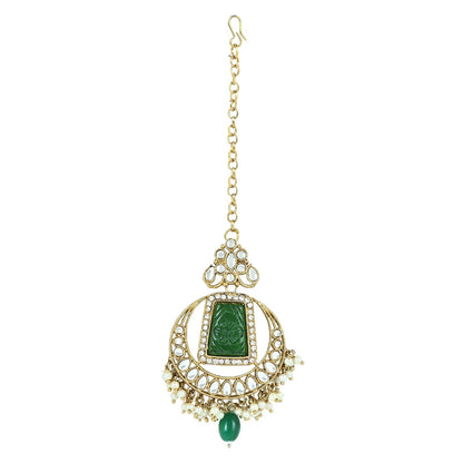 Women's 18k Gold Plated Traditional Pearl Kundan & Stone Studded Jewellery Necklace Set with Maang Tikka