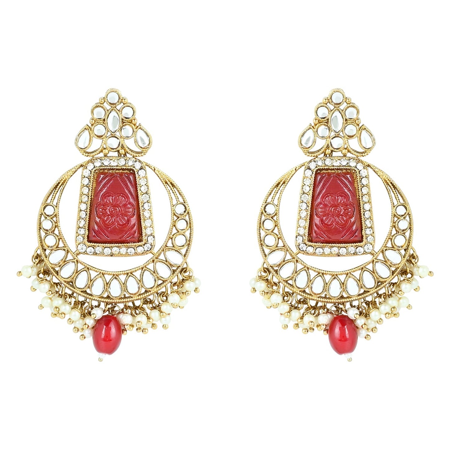 Women's 18k Gold Plated Traditional Pearl Kundan & Stone Studded Jewellery Necklace Set with Maang Tikka