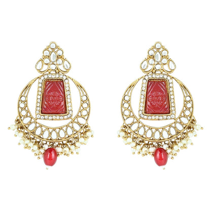 Women's 18k Gold Plated Traditional Pearl Kundan & Stone Studded Jewellery Necklace Set with Maang Tikka