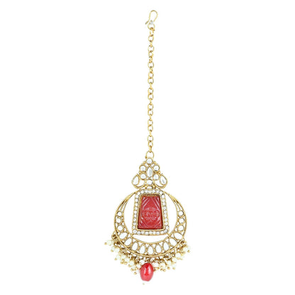 Women's 18k Gold Plated Traditional Pearl Kundan & Stone Studded Jewellery Necklace Set with Maang Tikka