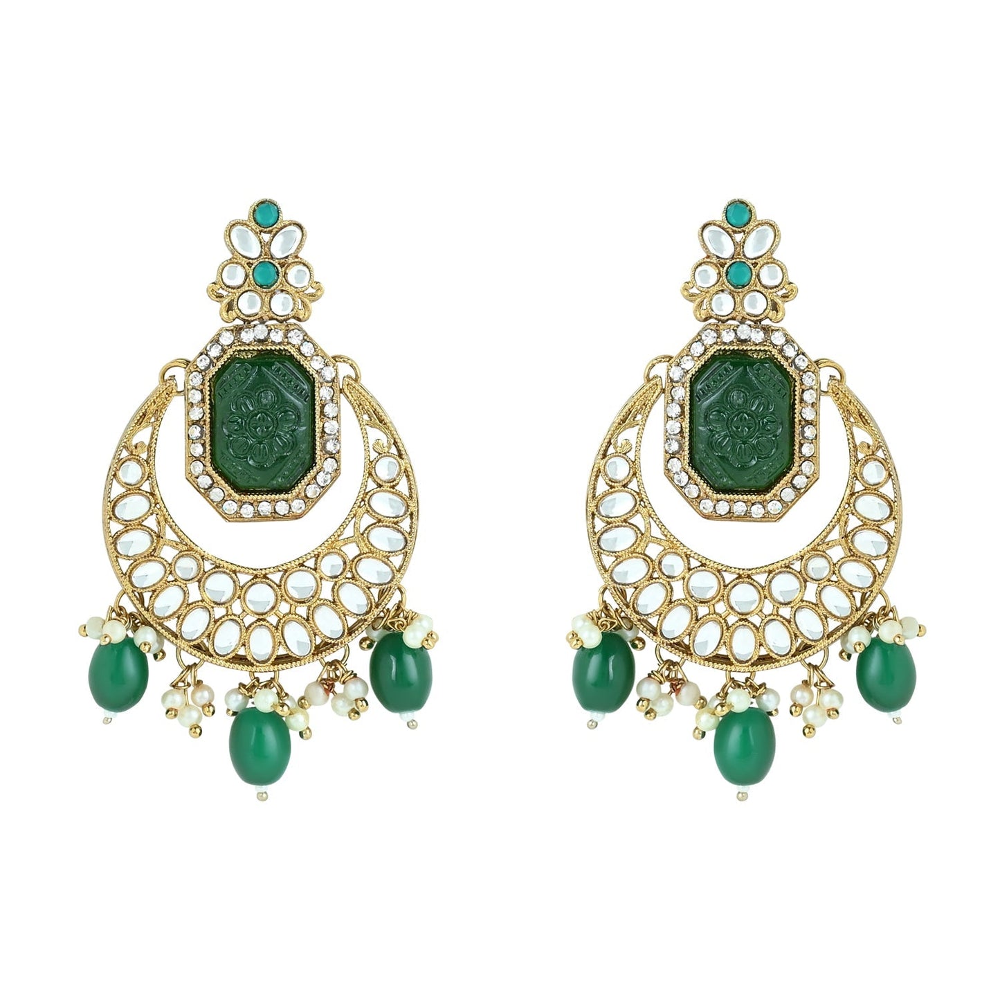 Women's 18k Gold Plated Traditional Pearl Kundan & Stone Studded Jewellery Necklace Set with Maang Tikka