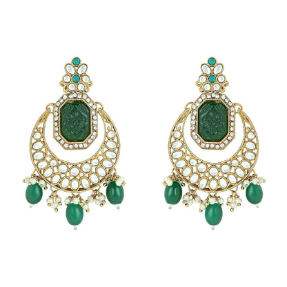 Women's 18k Gold Plated Traditional Pearl Kundan & Stone Studded Jewellery Necklace Set with Maang Tikka