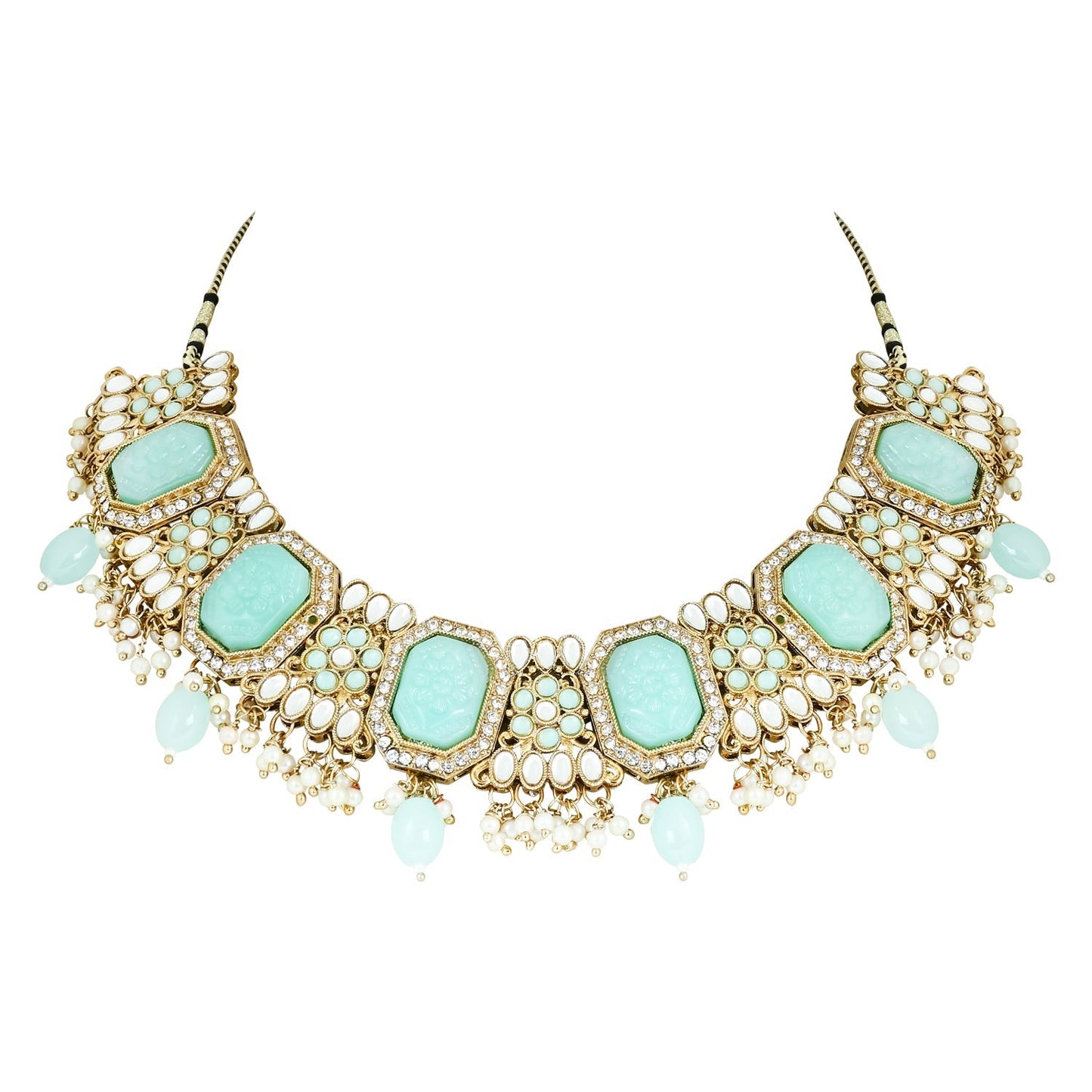 Women's 18k Gold Plated Traditional Pearl Kundan & Stone Studded Jewellery Necklace Set with Maang Tikka