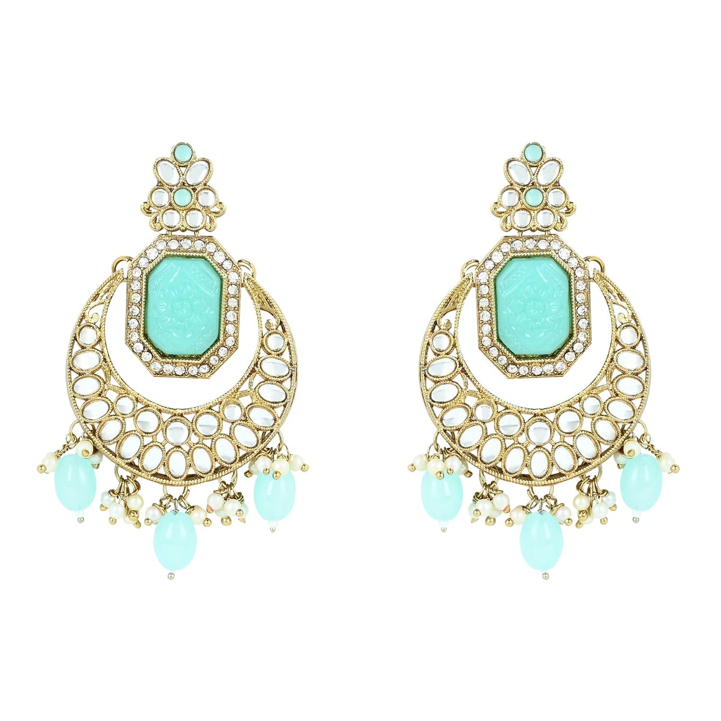 Women's 18k Gold Plated Traditional Pearl Kundan & Stone Studded Jewellery Necklace Set with Maang Tikka