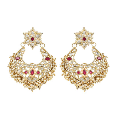 Women's 18K Gold Plated Traditional Handcrafted Stone Studded Pearl Choker Necklace Jewellery Set With Earrings & Finger ring